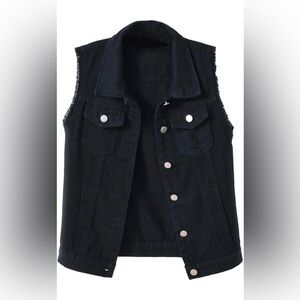 Black Denim Vest with Silver Buttons